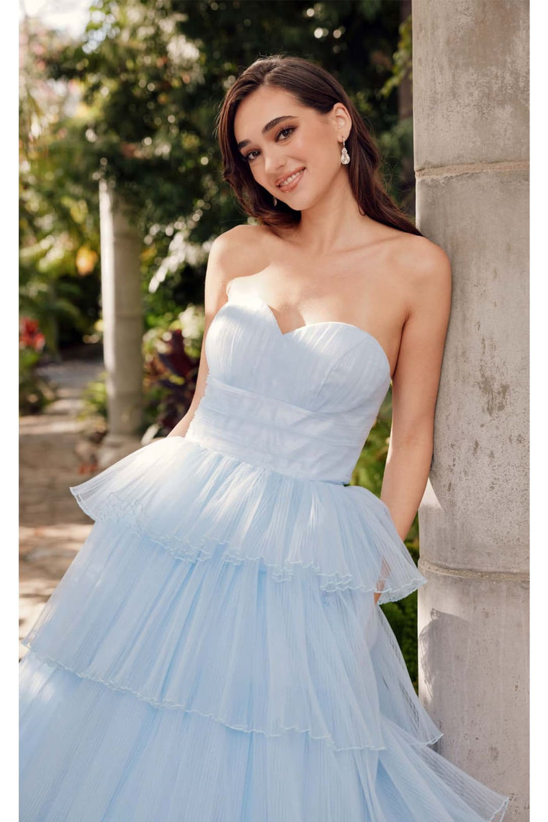 Strapless Tiered Ruffled A-Line Gown by Juliet JT2452K