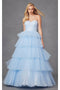 Strapless Tiered Ruffled A-Line Gown by Juliet JT2452K
