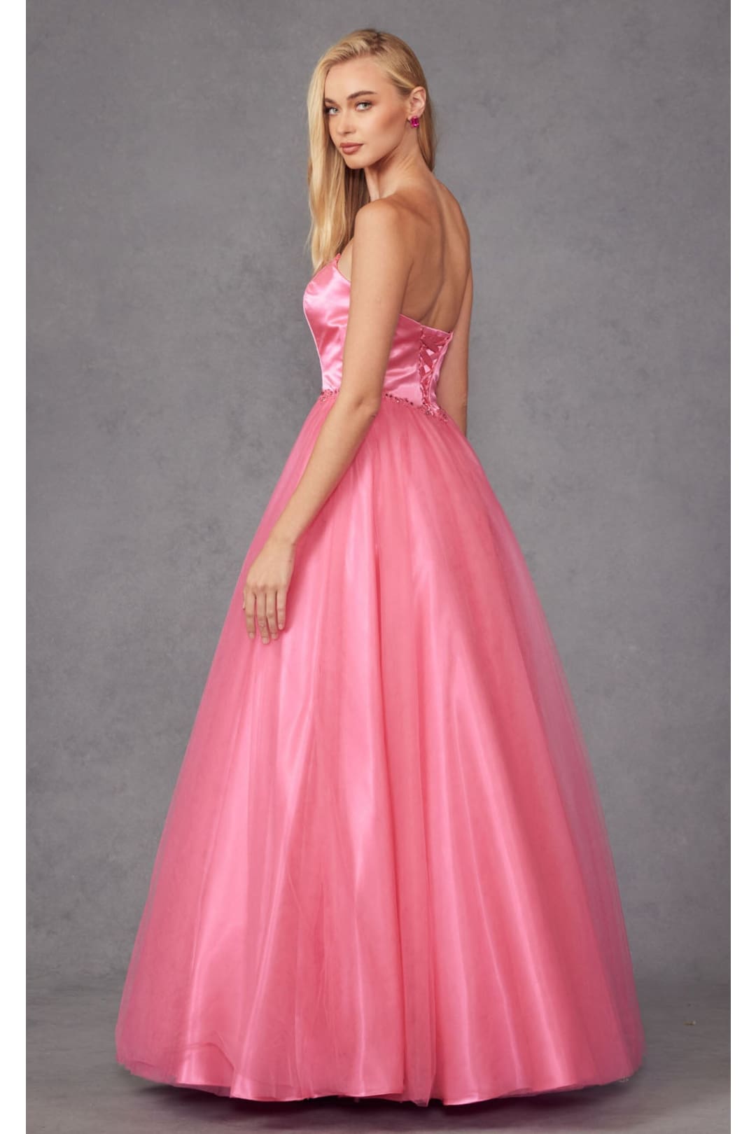Strapless Tulle Gown with Lace-Up Detail by Juliet 265