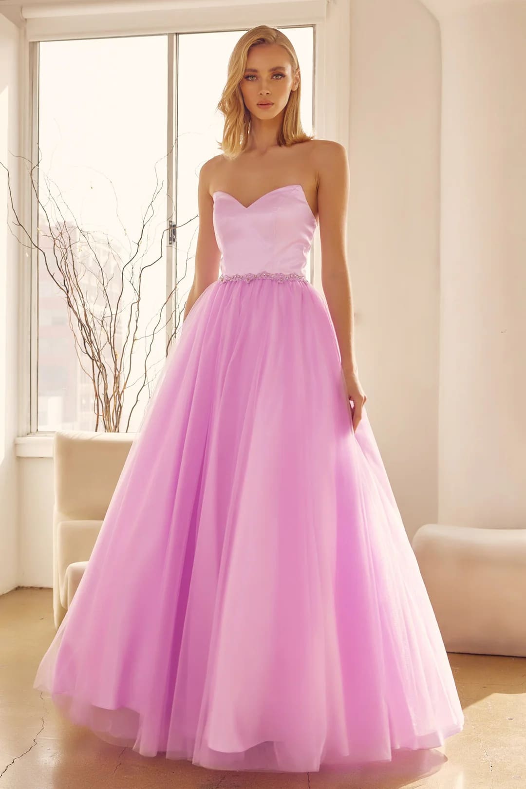 Strapless Tulle Gown with Lace-Up Detail by Juliet 265