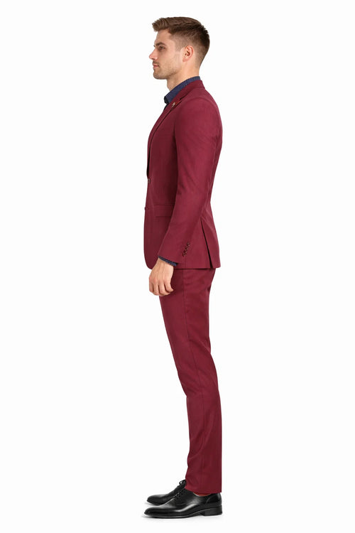 Stretch Fabric Suits - Slim Fit Suit in Color Burgundy - Giovanni Testi 2 button stretch Burgundy Travel Suit GTRVL2N-01 BURGANDY