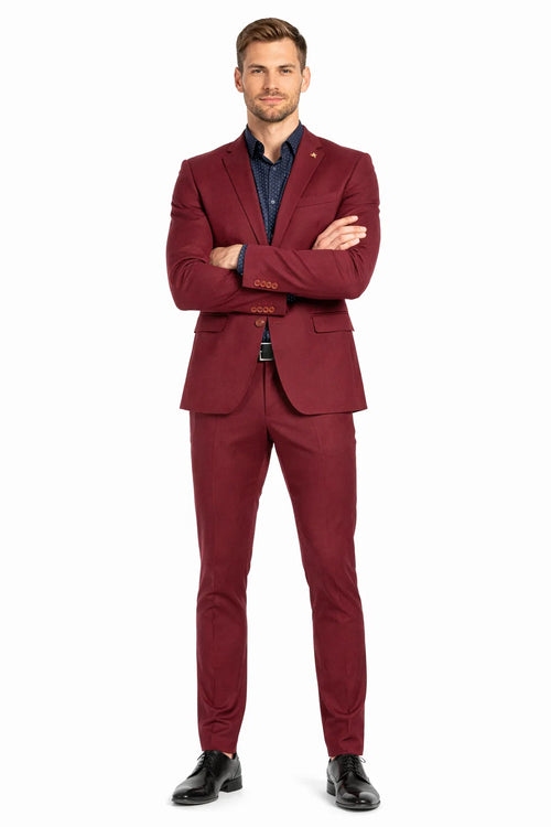 Stretch Fabric Suits - Slim Fit Suit in Color Burgundy - Giovanni Testi 2 button stretch Burgundy Travel Suit GTRVL2N-01 BURGANDY