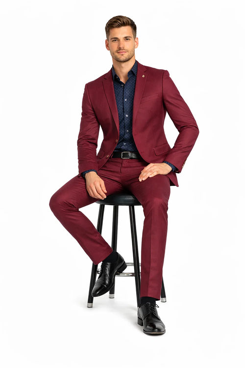 Stretch Fabric Suits - Slim Fit Suit in Color Burgundy - Giovanni Testi 2 button stretch Burgundy Travel Suit GTRVL2N-01 BURGANDY