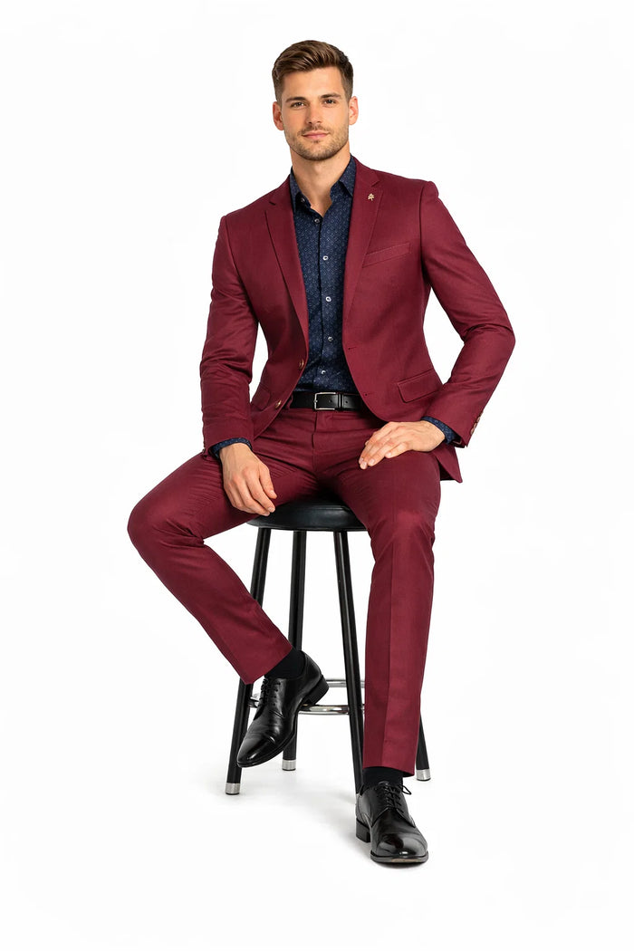 Stretch Fabric Suits - Slim Fit Suit in Color Burgundy - Giovanni Testi 2 button stretch Burgundy Travel Suit GTRVL2N-01 BURGANDY