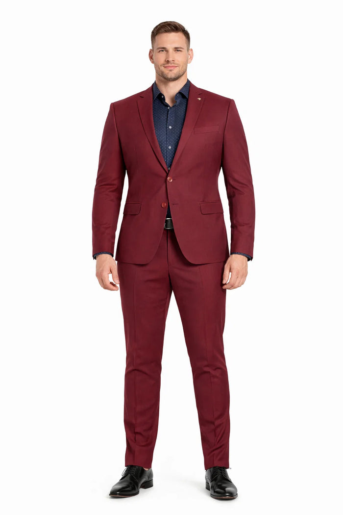 Stretch Fabric Suits - Slim Fit Suit in Color Burgundy - Giovanni Testi 2 button stretch Burgundy Travel Suit GTRVL2N-01 BURGANDY