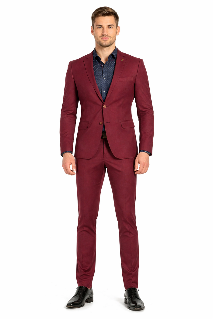 Stretch Fabric Suits - Slim Fit Suit in Color Burgundy - Giovanni Testi 2 button stretch Burgundy Travel Suit GTRVL2N-01 BURGANDY