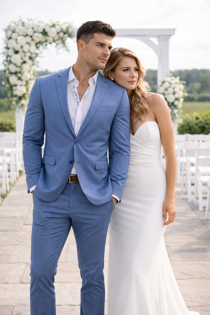 Stretch Fabric Suits - Slim Fit Suit in Color MBlue - Giovanni Testi 2 button stretch Medium Blue Travel Suit GTRVL2N-01 M.BLUE
