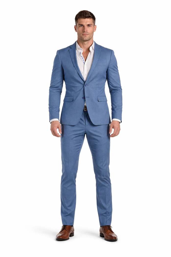 Stretch Fabric Suits - Slim Fit Suit in Color MBlue - Giovanni Testi 2 button stretch Medium Blue Travel Suit GTRVL2N-01 M.BLUE