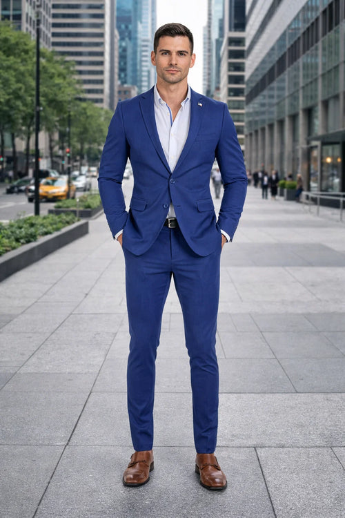 Stretch Fabric Suits - Slim Fit Suit in Color Navy - Giovanni Testi 2 button stretch Burgundy Travel Suit GTRVL2N-01 NAVY
