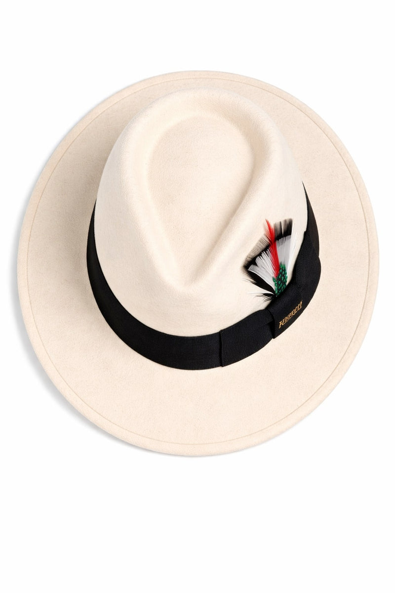 Gangster 100% Australian Wool Crushable Mens Fedora Hat - Removable Feather Gangster White/Black Mens Fedora Hat