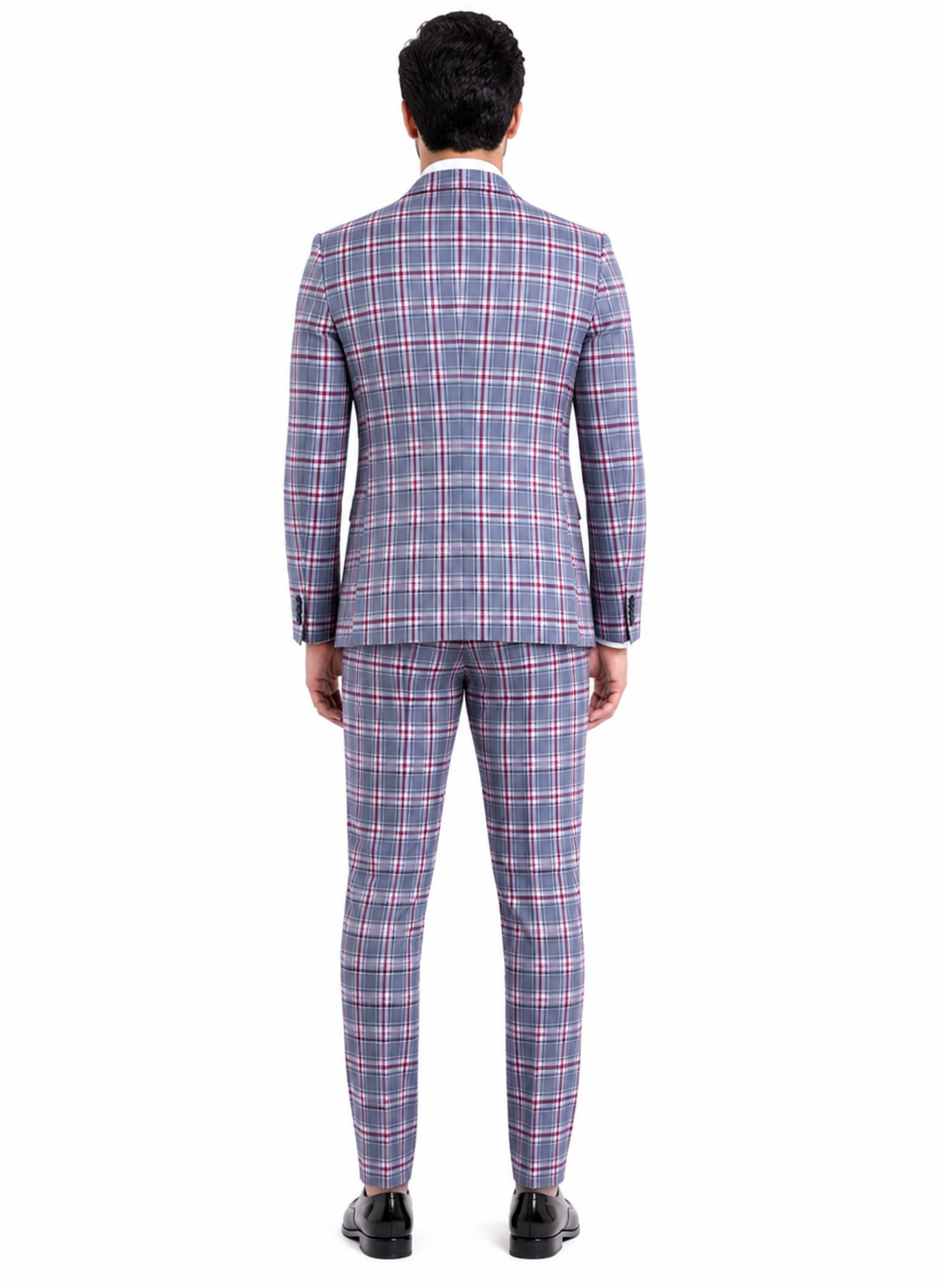 Stylish Grey and Red Checkered Suit for Men – Slim Fit 3 Piece Formal Outfit