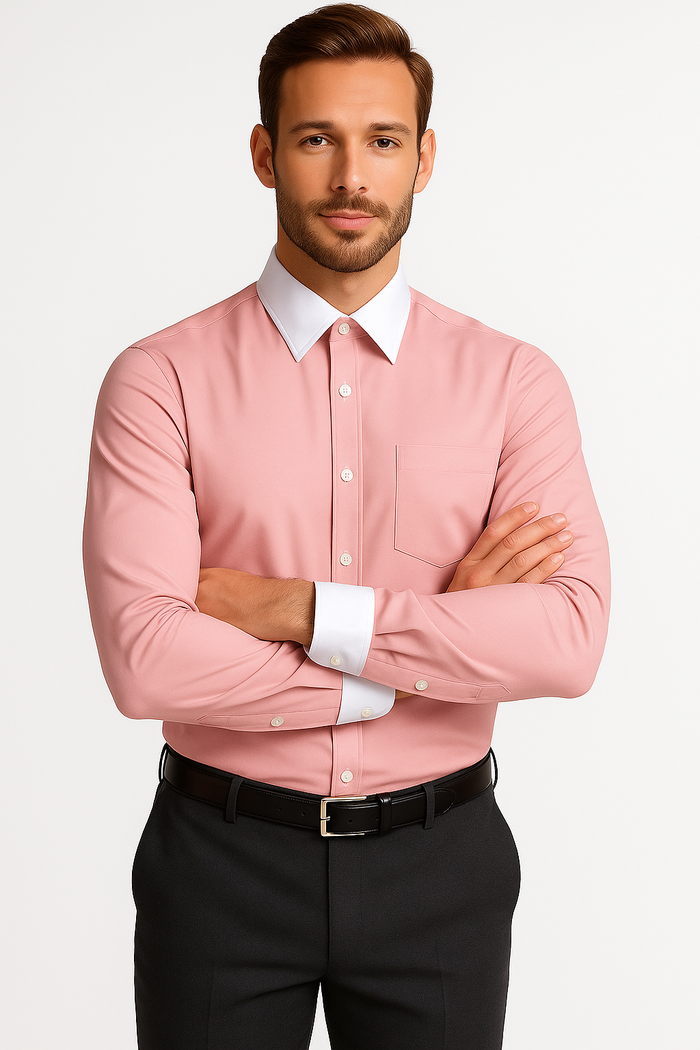 Classic Stylish Fashionable -White Collar Two Toned Contrast white collars Multi-color Men's Dress Shirt