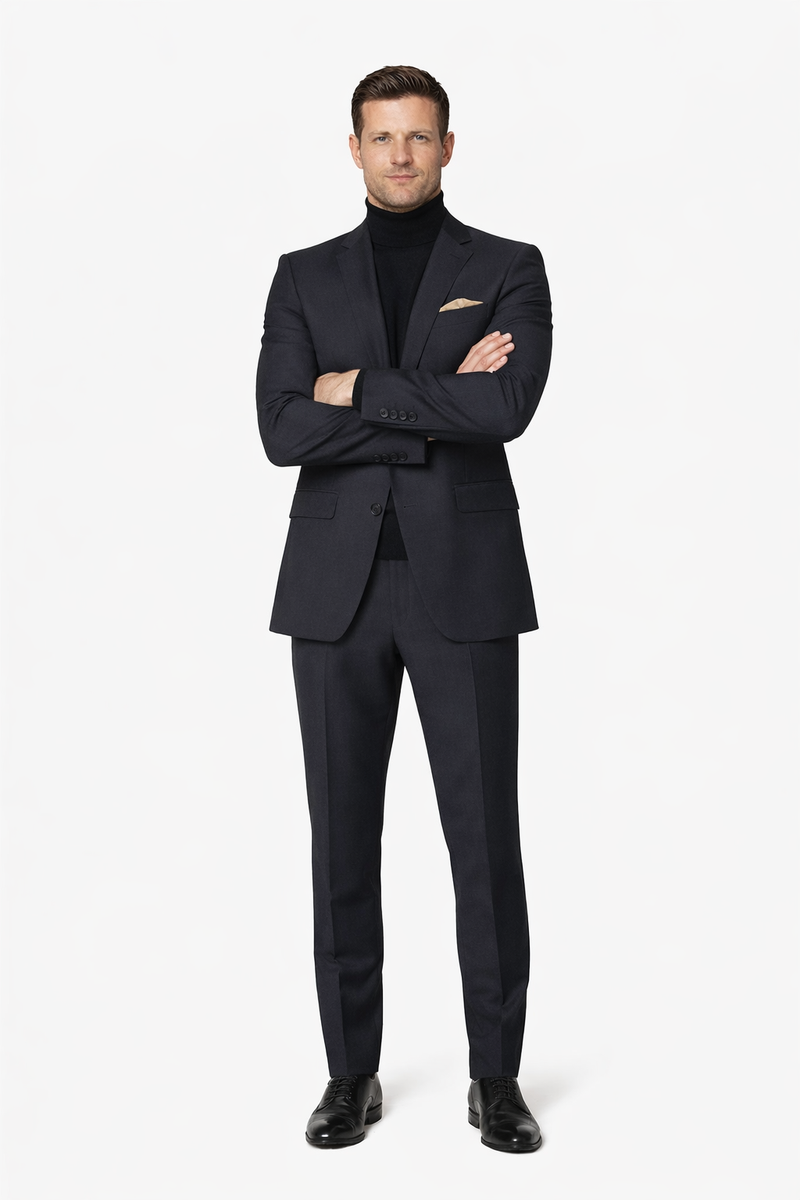 Suit And Turtleneck Combo - Turtleneck Prom Outfits - Prom Turtleneck  Black Suit