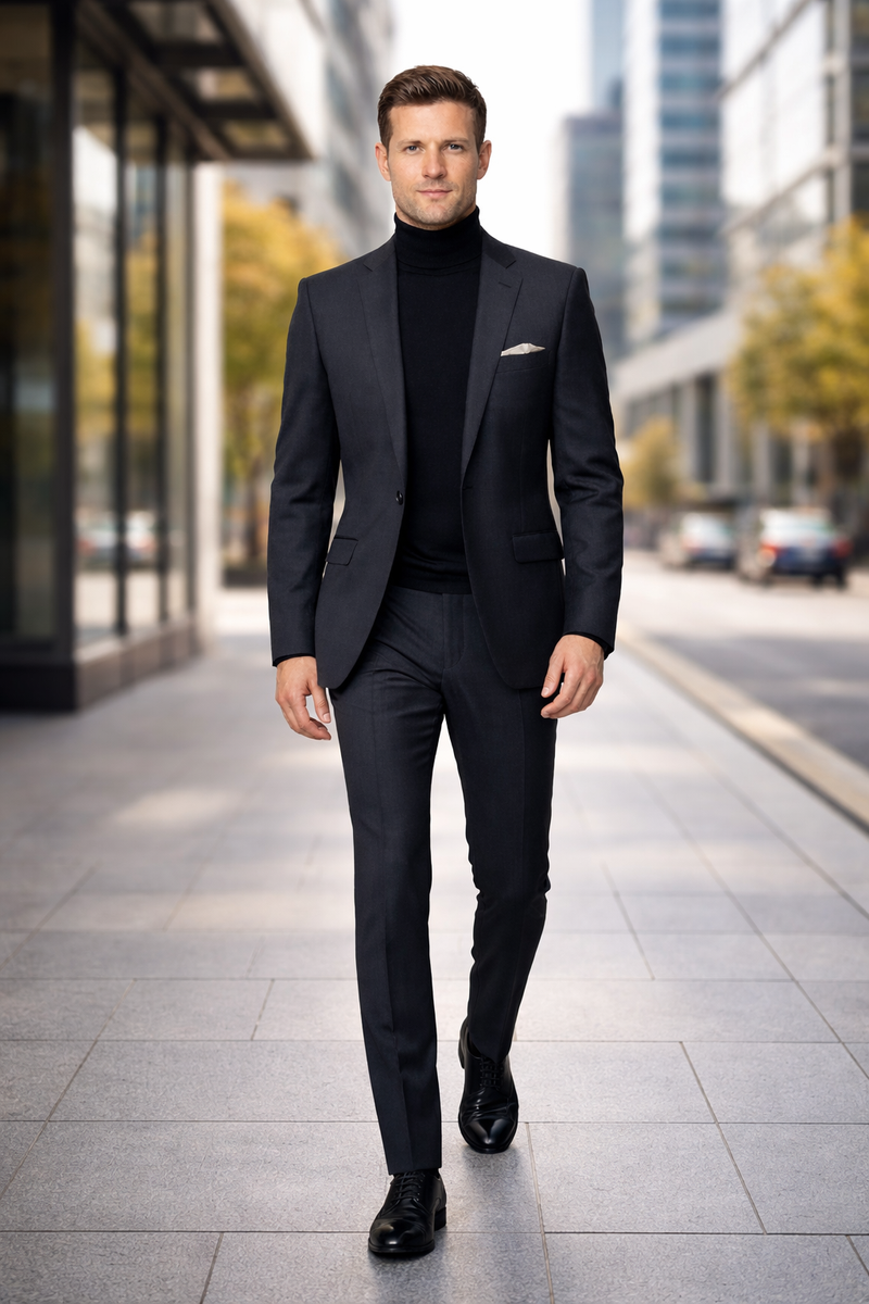 Suit And Turtleneck Combo - Turtleneck Prom Outfits - Prom Turtleneck  Black Suit