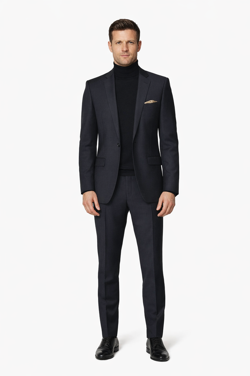 Suit And Turtleneck Combo - Turtleneck Prom Outfits - Prom Turtleneck  Black Suit