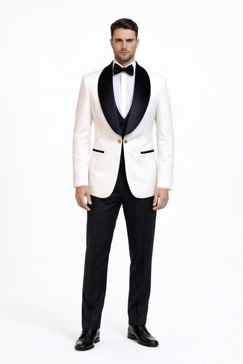 Wedding Tuxedo Premium Paisley Black Velvet 4pc Suit W/ Matching Bowtie