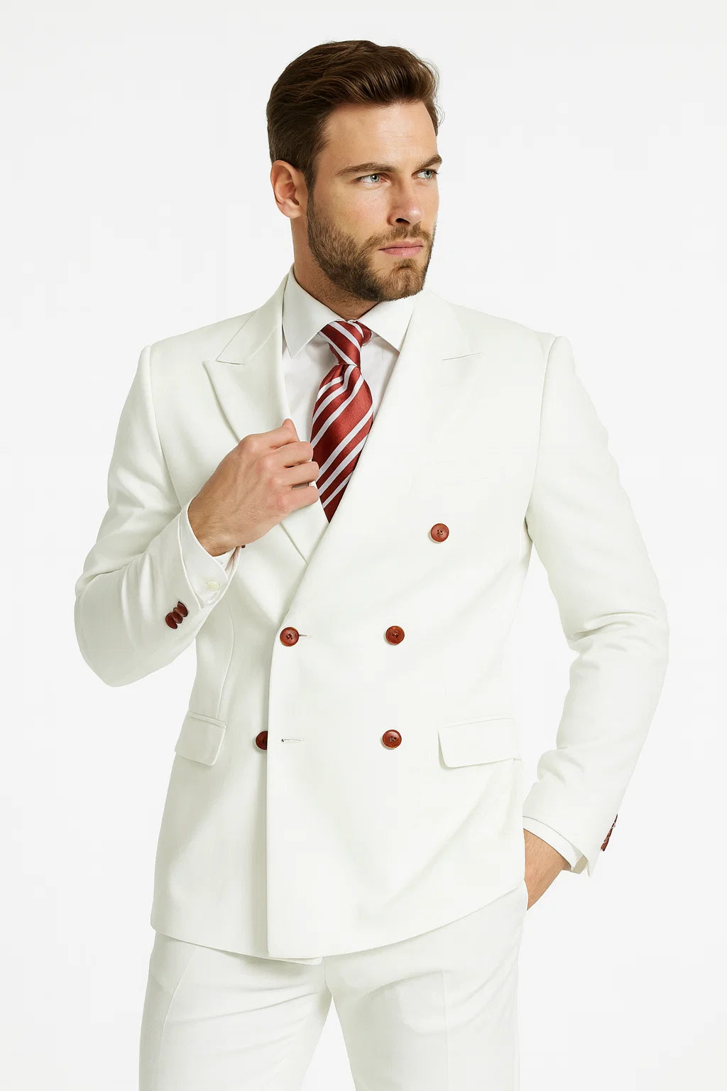 Men's High Quality Snow White Men's Double Breasted Suits Jacket Blazer Dinner Jacket