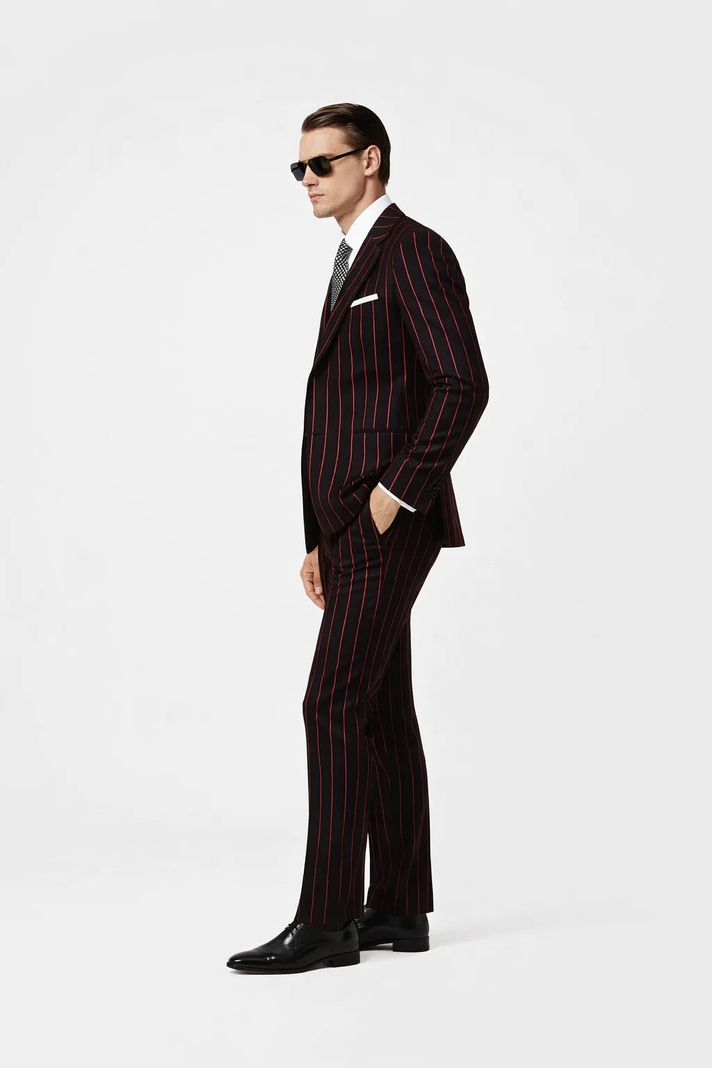 Black With Red Pinstripe Suit On Sale