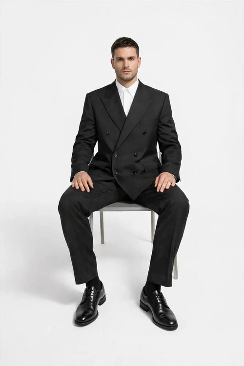 Steve Harvey Black Solid Three Piece Suit