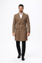 Mens Gray and Light Brown Glen Plaid Wool Overcoat â€“ Double-Breasted Vintage Check OverCoat - Three Quarter Carcoat