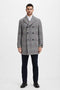 Mens Double-Breasted Houndstooth Plaid Overcoat in Black, White, and Red