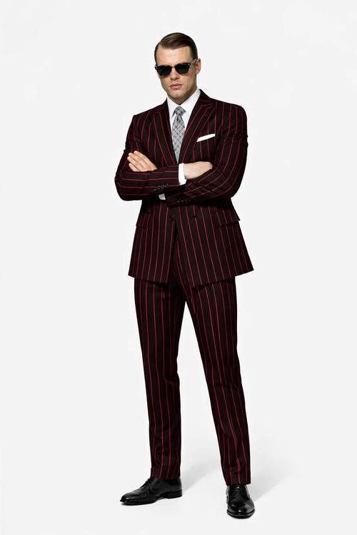 Black With Red Pinstripe Suit On Sale