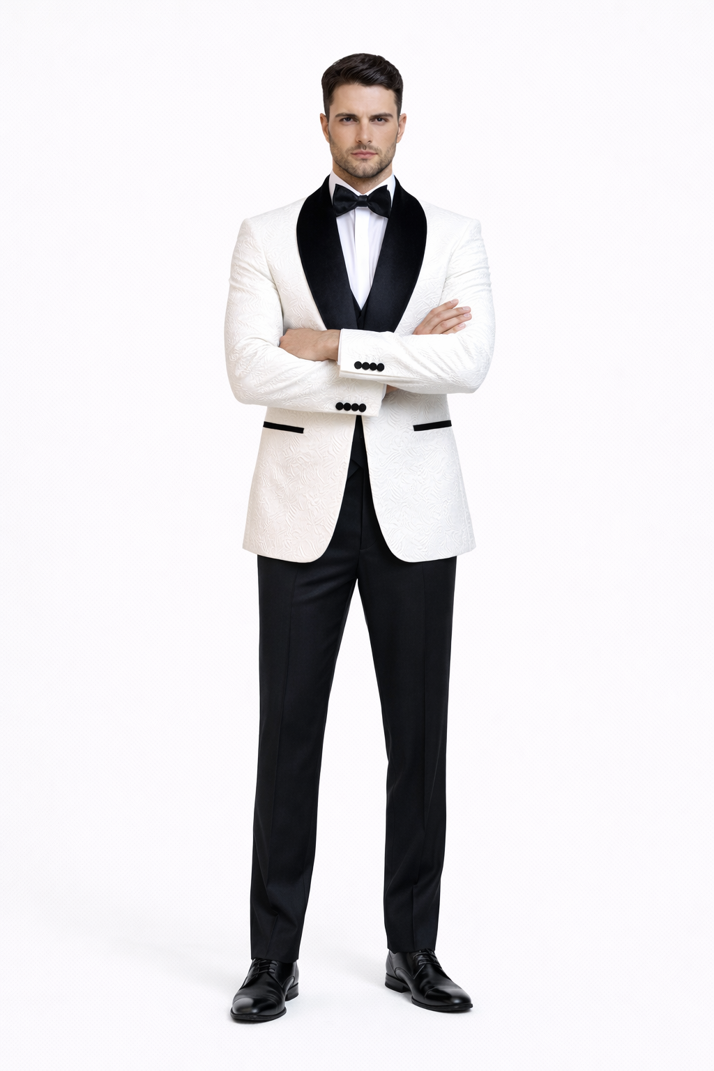 Wedding Tuxedo Premium Paisley Black Velvet 4pc Suit W/ Matching Bowtie