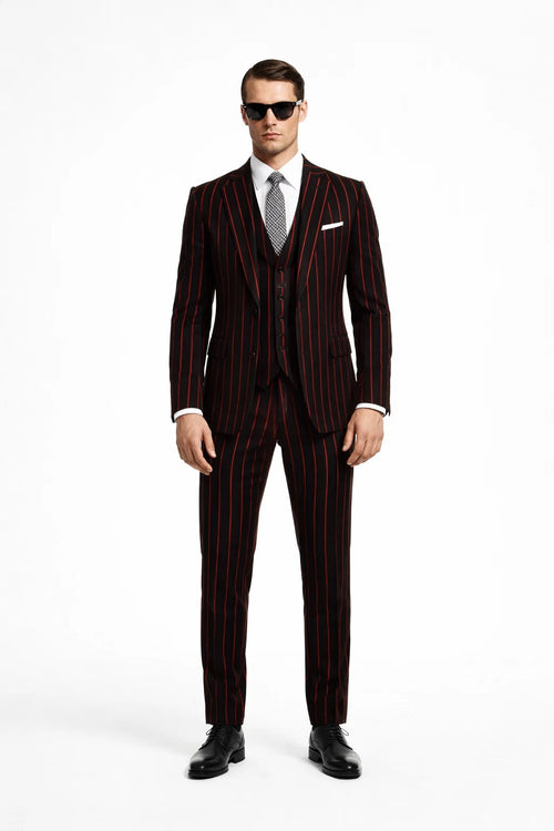Black With Red Pinstripe Suit On Sale