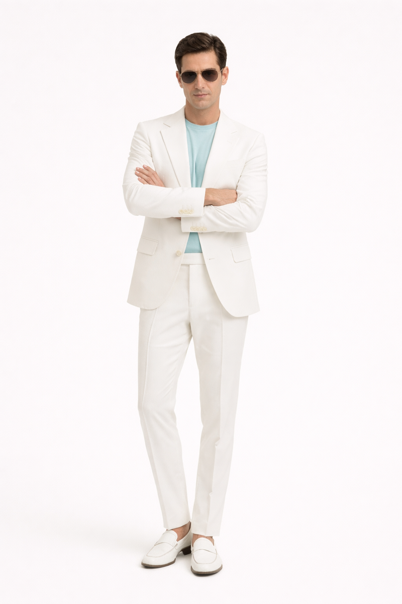 Mens Don Johnson Miami Vice White Suit Halloween Costume
