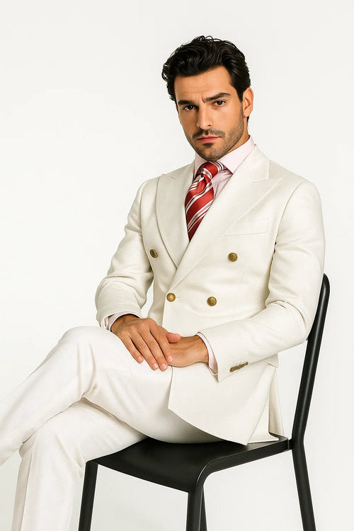 High Quality Designer Casual Cheap Priced Fashion Blazer Dress Jacket Off White Men's Double Breasted Suits Jacket Blazer With Peak Lapels