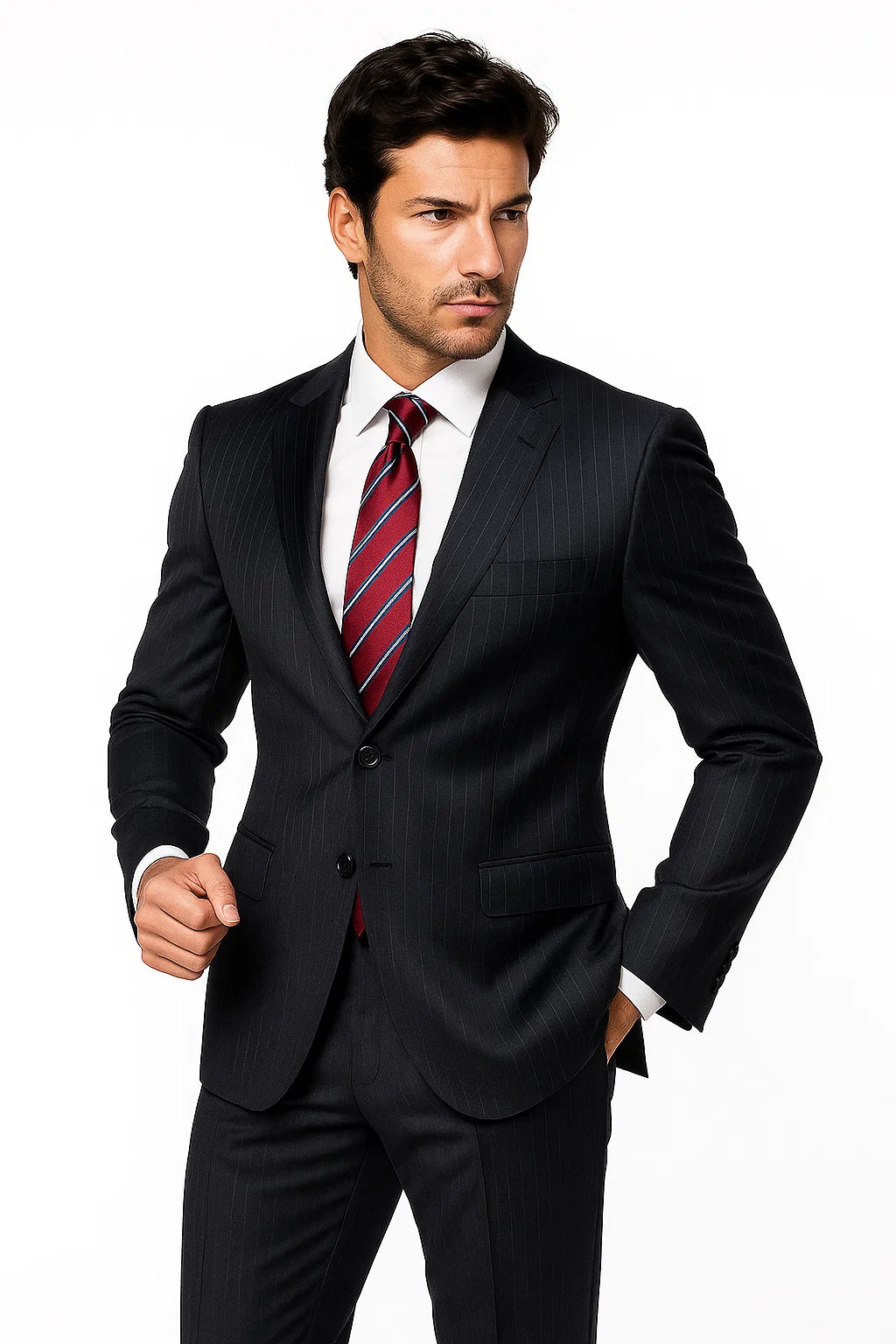 High-Quality Construction 2 Button Dark Navy Blue Suit For Men MiniStripe Ultimate Tayloring&Wool