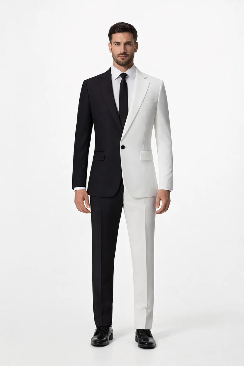 Half Black  Half White Suit The Geoffrey Splice Slim Fit Two-Piece Suit