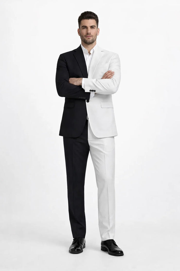 Half Black  Half White Suit The Geoffrey Splice Slim Fit Two-Piece Suit