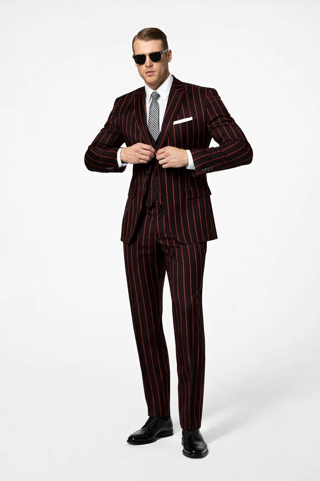 Black With Red Pinstripe Suit On Sale