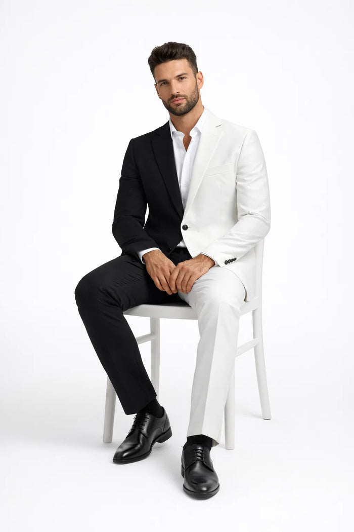 Half Black  Half White Suit The Geoffrey Splice Slim Fit Two-Piece Suit