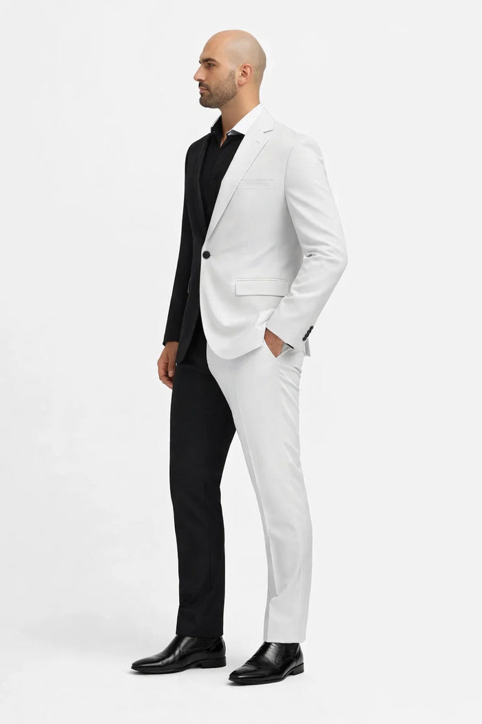 Half Black  Half White Suit The Geoffrey Splice Slim Fit Two-Piece Suit