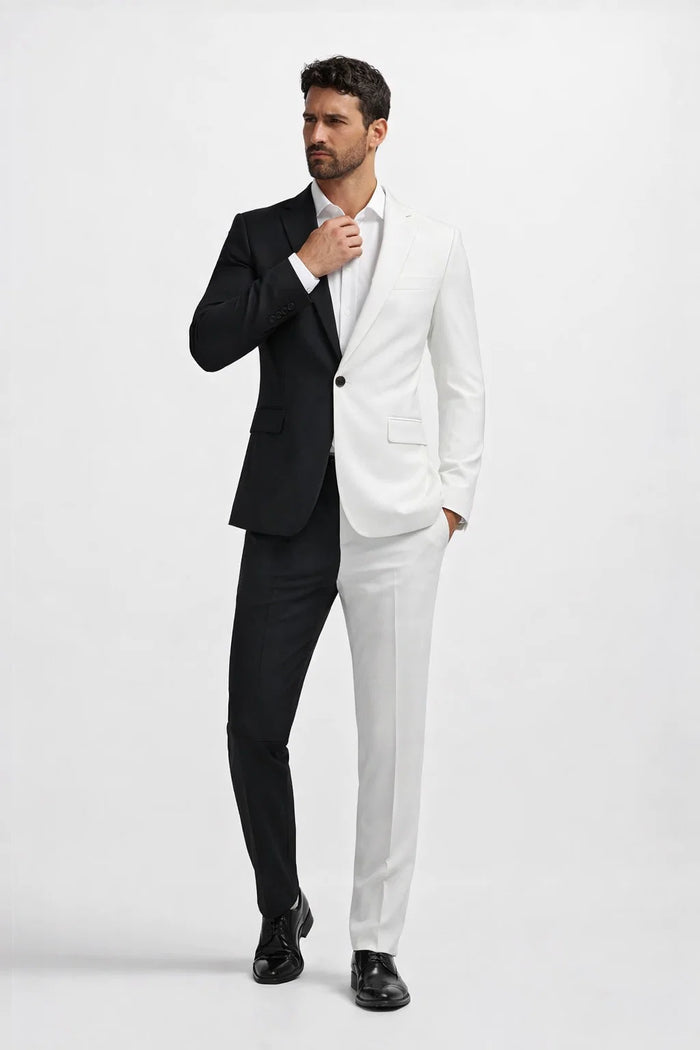 Half Black  Half White Suit The Geoffrey Splice Slim Fit Two-Piece Suit