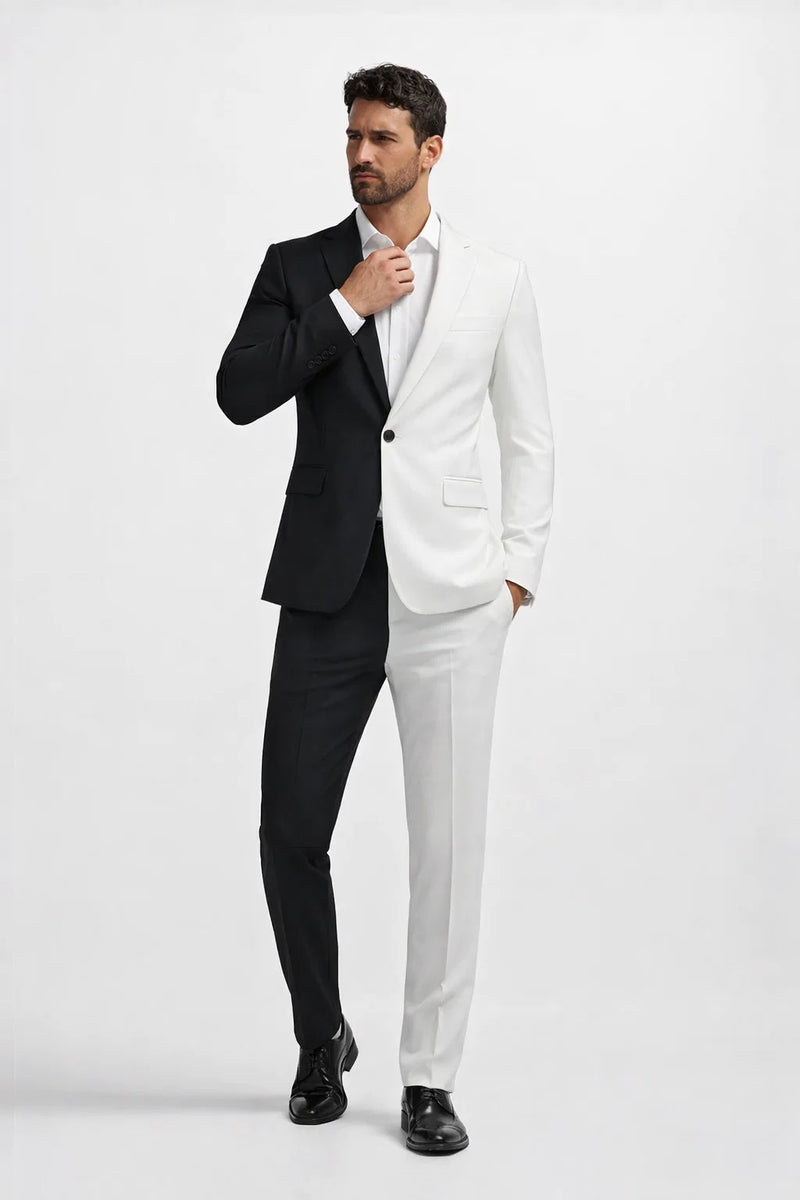 Half Black  Half White Suit The Geoffrey Splice Slim Fit Two-Piece Suit