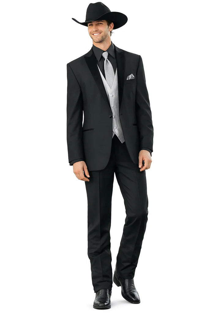 Men’s Black Country Wedding Tuxedo with White Vest, Western Formal Groom Suit