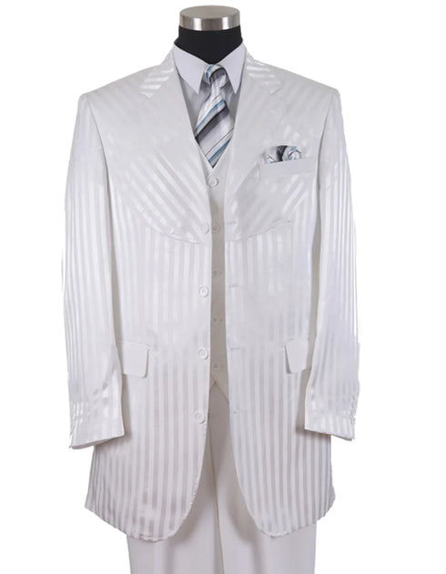 Suits For Easter - Mens Easter Suit - Mens 3 Button Ton on Ton Stripe Fashion Suit in White - AlbertoNardoniStore