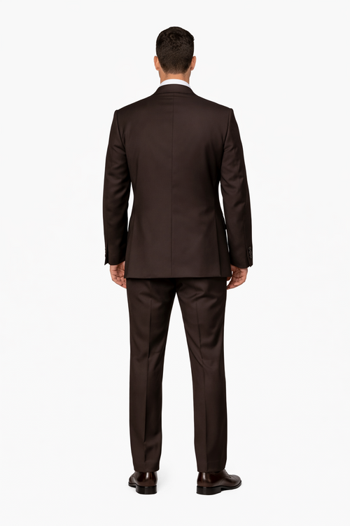 Suits With Baggy Pleated Pants - Wide Leg Pants 100% Wool - Classic Fit in Brown One Button 3 Piece Suit  by Rossiman