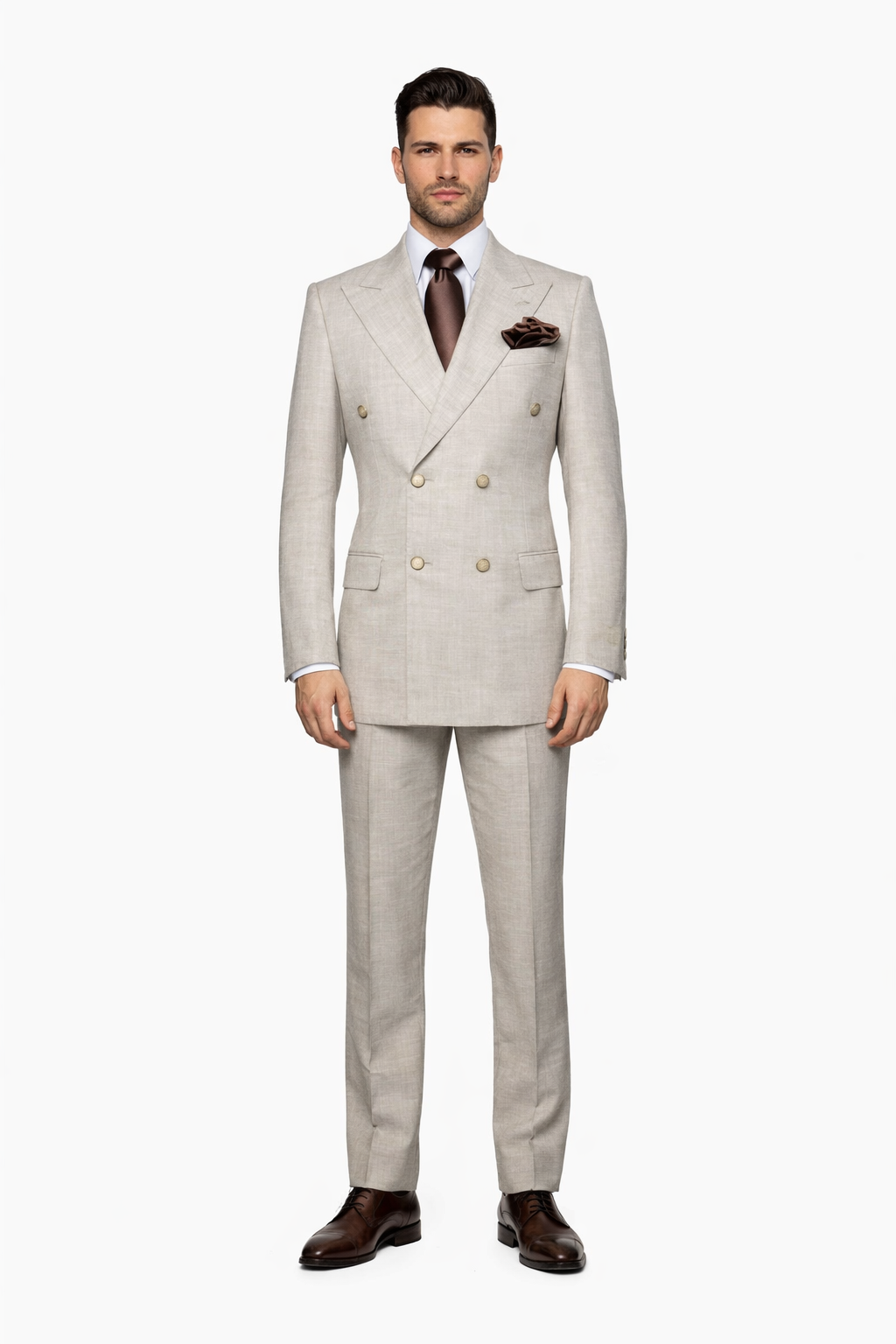 Suits With Baggy Pleated Pants - Wide Leg Pants 100% Wool - Classic Fit in  Light Brown Color by Rossiman