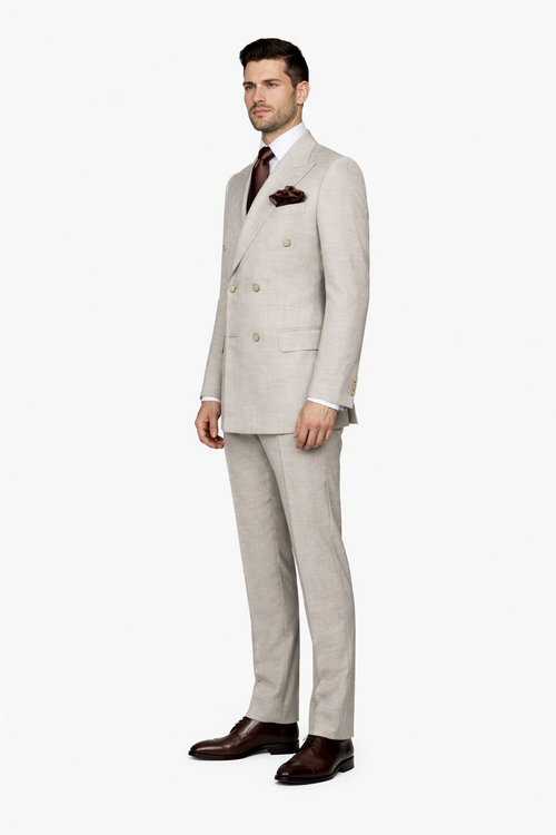 Suits With Baggy Pleated Pants - Wide Leg Pants 100% Wool - Classic Fit in  Light Brown Color by Rossiman