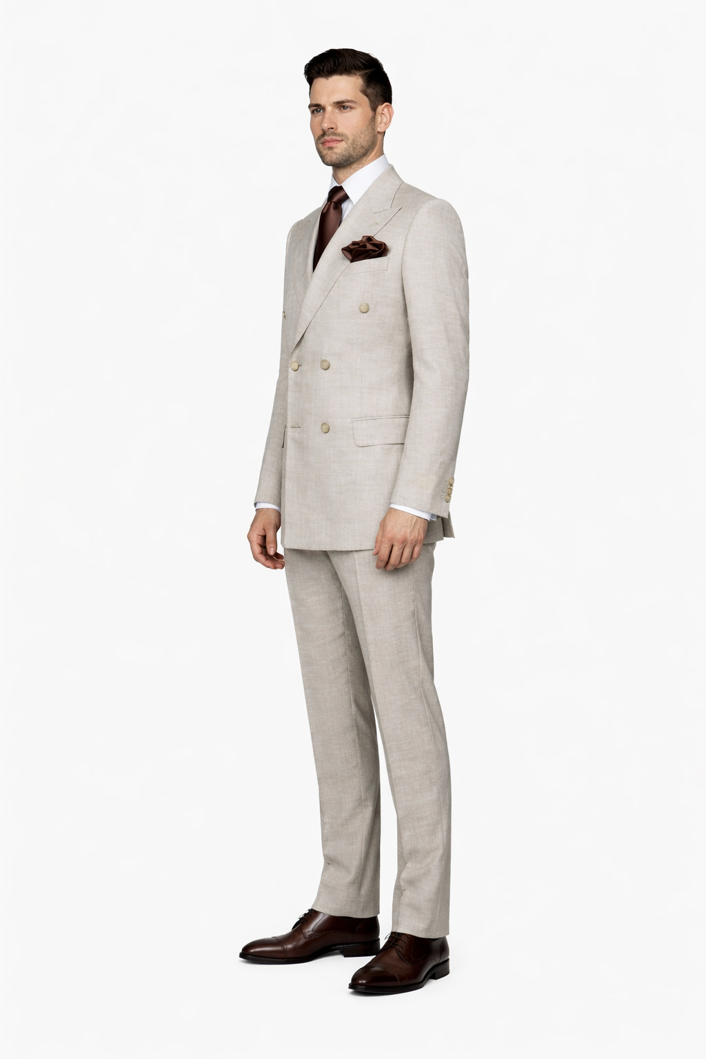 Suits With Baggy Pleated Pants - Wide Leg Pants 100% Wool - Classic Fit in  Light Brown Color by Rossiman