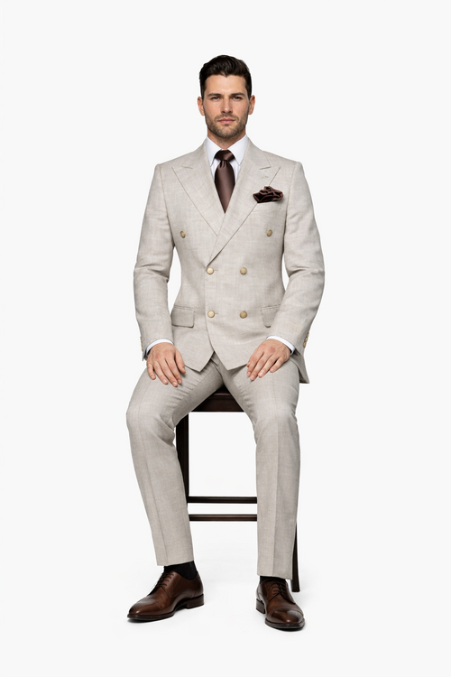 Suits With Baggy Pleated Pants - Wide Leg Pants 100% Wool - Classic Fit in  Light Brown Color by Rossiman