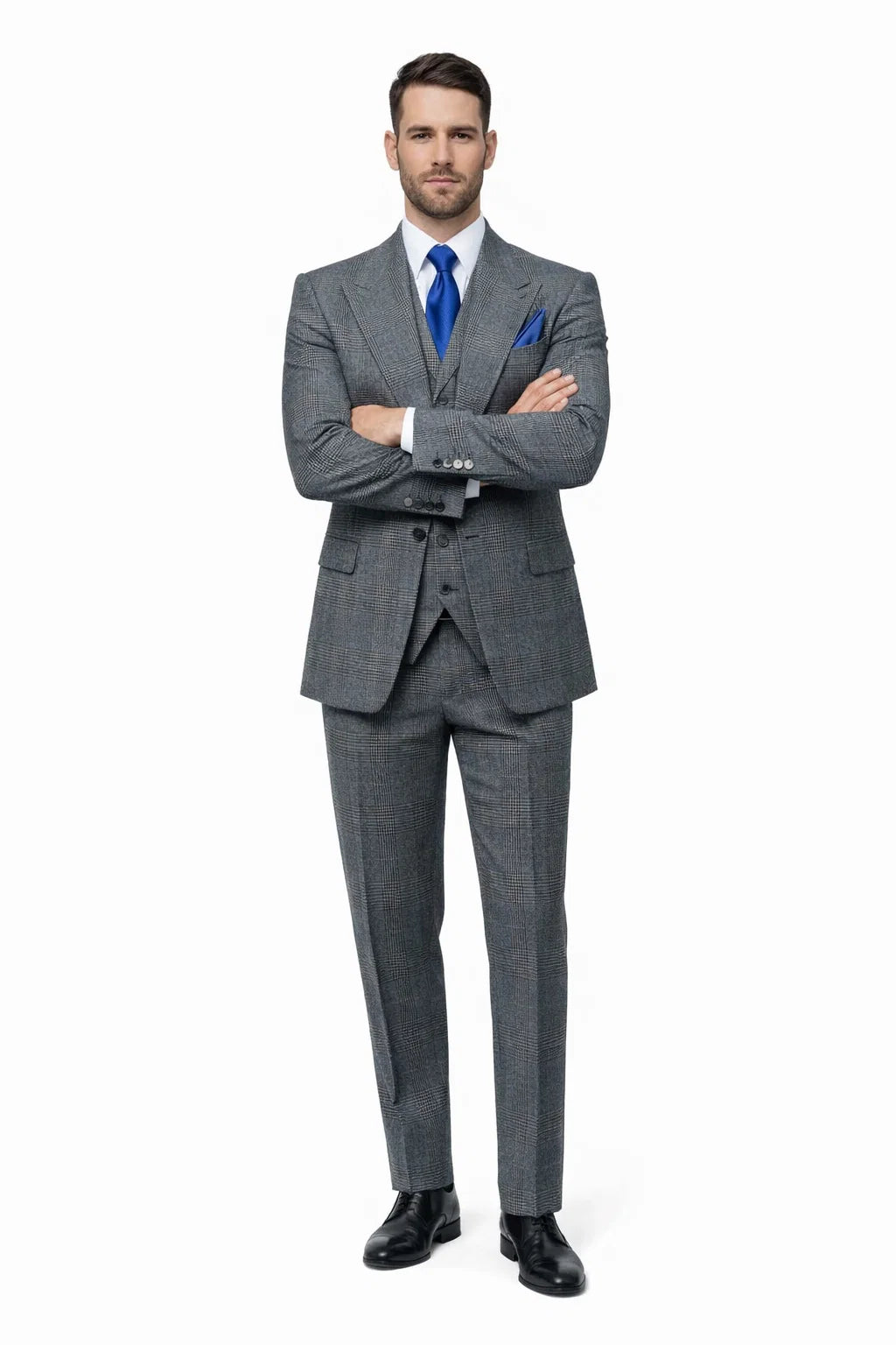 Suits With Baggy Pleated Pants - Wide Leg Pants 100% Wool - Classic Fit Gray Color by Rossiman