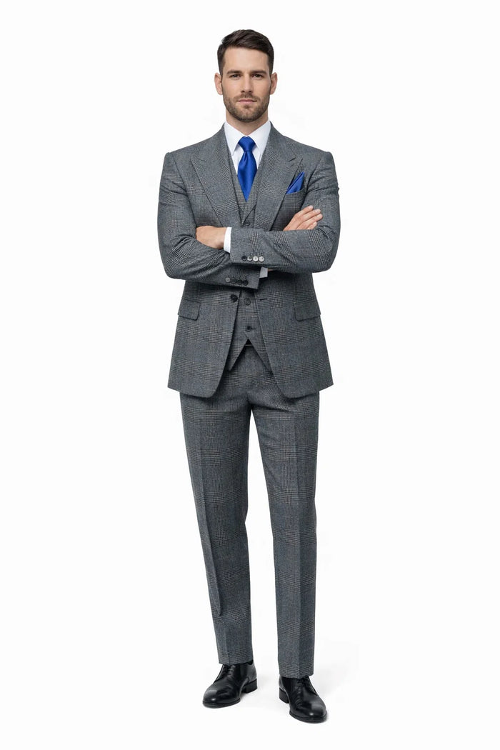 Suits With Baggy Pleated Pants - Wide Leg Pants 100% Wool - Classic Fit Gray Color by Rossiman