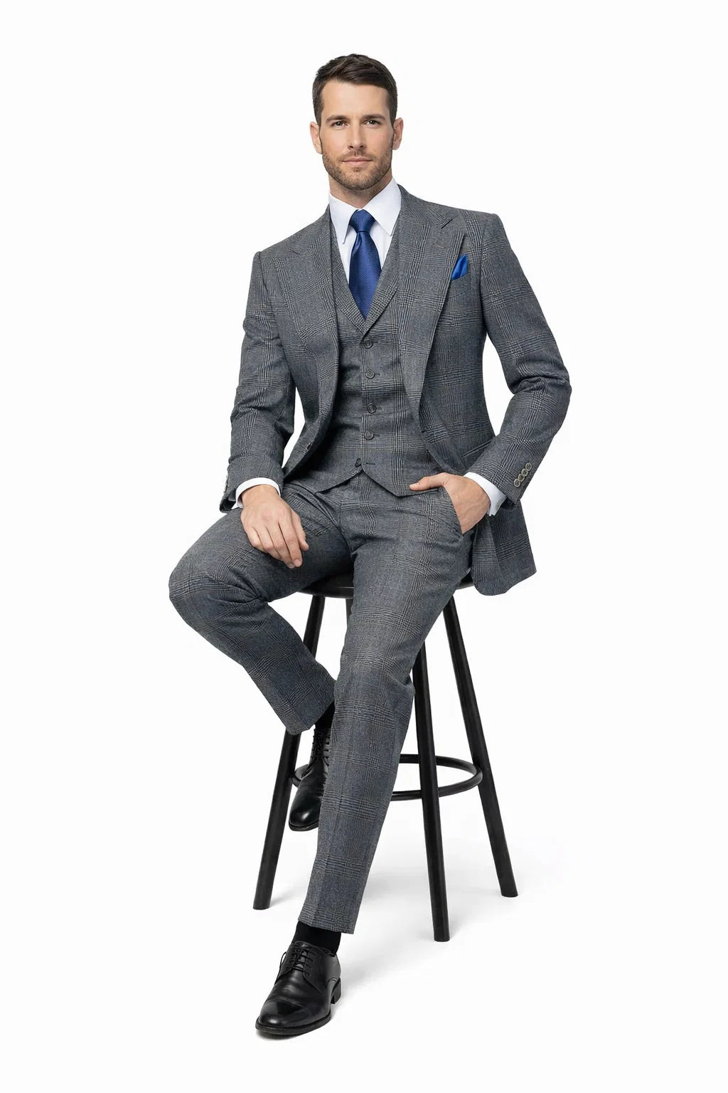 Suits With Baggy Pleated Pants - Wide Leg Pants 100% Wool - Classic Fit Gray Color by Rossiman