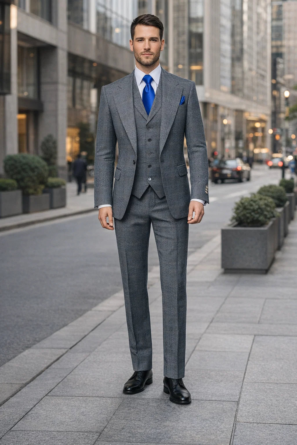 Suits With Baggy Pleated Pants - Wide Leg Pants 100% Wool - Classic Fit Gray Color by Rossiman