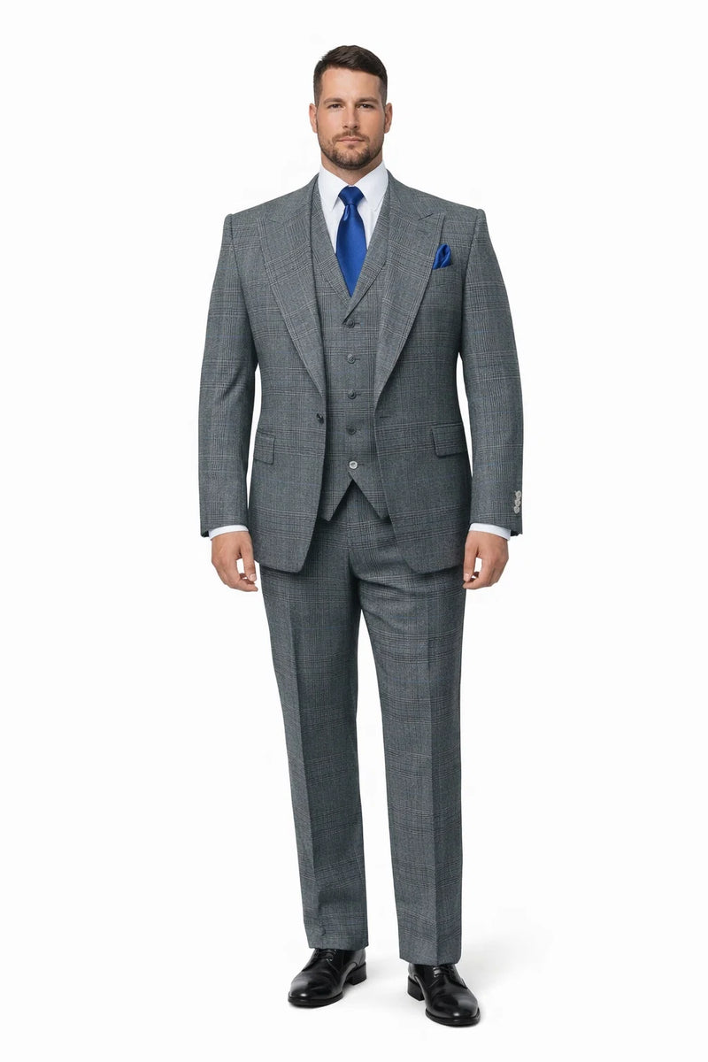 Suits With Baggy Pleated Pants - Wide Leg Pants 100% Wool - Classic Fit Gray Color by Rossiman